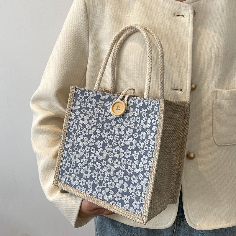 2023 Chic Jute Tote Bag for Women Blue 