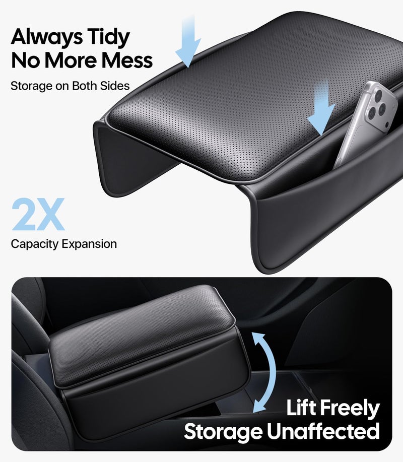Wigoo Center Console Lid Cover for Tesla Model Y Juniper 2025-2026 & Model 3 Highland 2024-2026 (Standard, Premium & Performance), [Soft Support] Nappa Leather Armrest Protector Cover, Black - Image 4