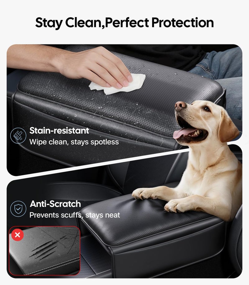 Wigoo Center Console Lid Cover for Tesla Model Y Juniper 2025-2026 & Model 3 Highland 2024-2026 (Standard, Premium & Performance), [Soft Support] Nappa Leather Armrest Protector Cover, Black - Image 5