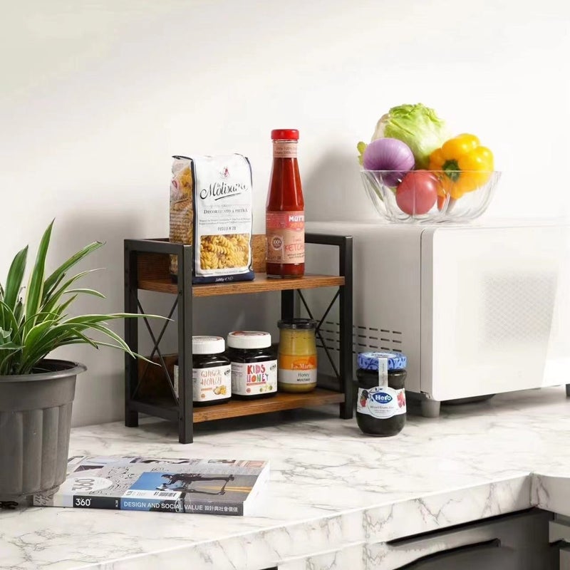 Wooden 2-Tier Countertop Storage Rack for Kitchen Spice, Coffee Canisters, Cosmetics - Image 2