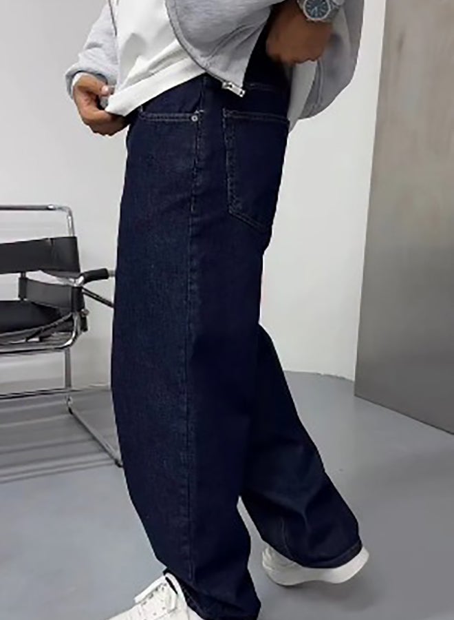 Comfo Pants Navy Blue Washed Baggy Fit Denim 08 - Image 3