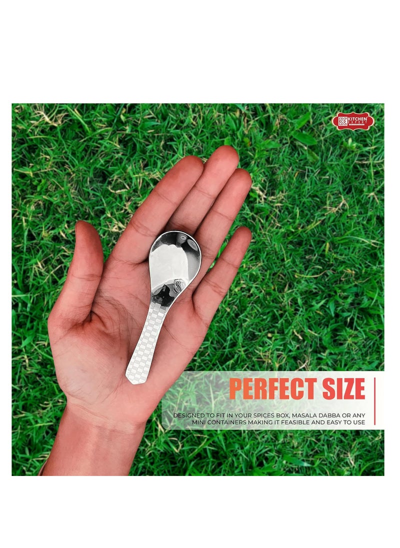 Kitchen Expert Kitchen Expert - Stainless Steel Masala Spoons | Heavy Guage | Mini Spoons for Tea/Sugar | Spices Spoon for Kitchen | for Small Containers | Spoon for Masala Dabba | Set of 6 | Silver Color  - Image 5