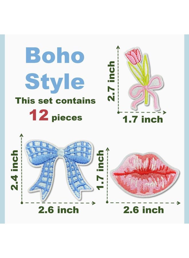 Cazzon Boho Girly Iron On Patches, Cute Embroidery Applique Patch, DIY Decorative Heat Press Patches for Jeans Jackets Clothing Backpacks Hats (Boho5 12 Pcs) - Image 2