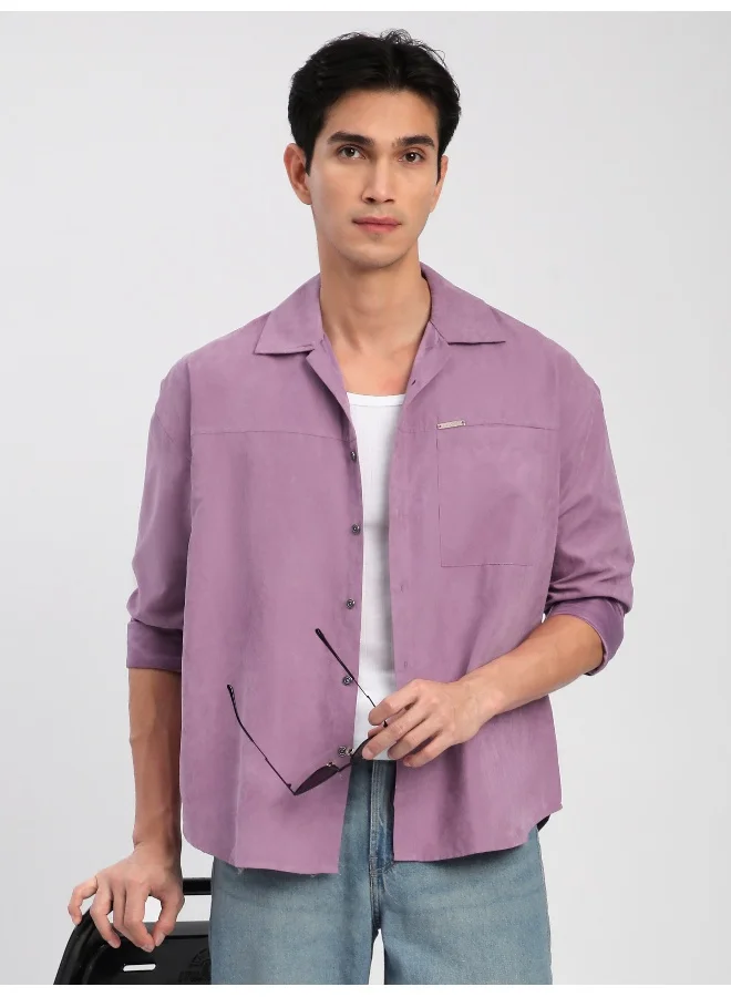 Beyoung Bright Lilac Front Yoke Suede Shirt