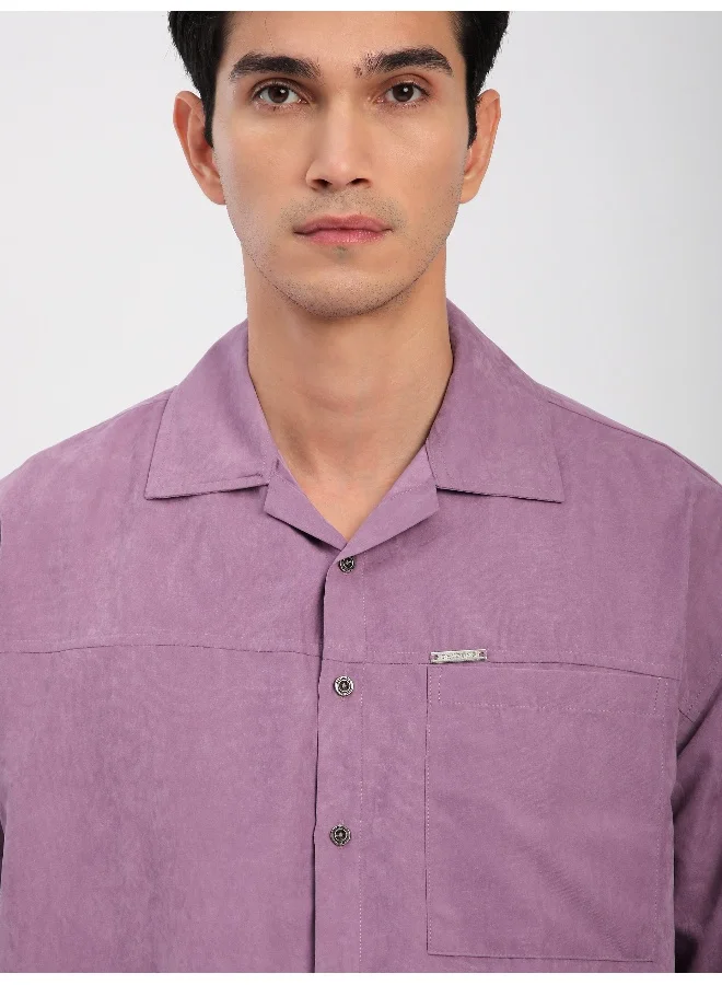 Beyoung Bright Lilac Front Yoke Suede Shirt