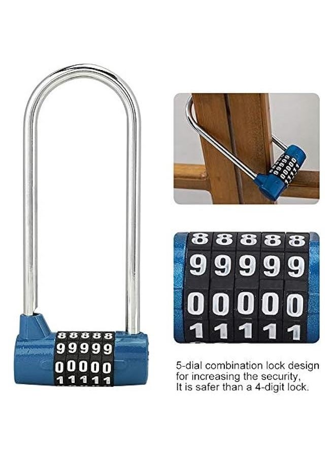 Generic 5 Digit Combination Alloy Padlock,U-Shape Security Code Lock Extra Long Cabinet Door Padlock Locker Lock, Re-settable Combo Lock, Gym Locker, School Locker, (Blue)  - Image 2