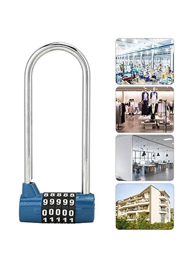 5 Digit Combination Alloy Padlock,U-Shape Security Code Lock Extra Long Cabinet Door Padlock Locker Lock, Re-settable Combo Lock, Gym Locker, School Locker, (Blue)