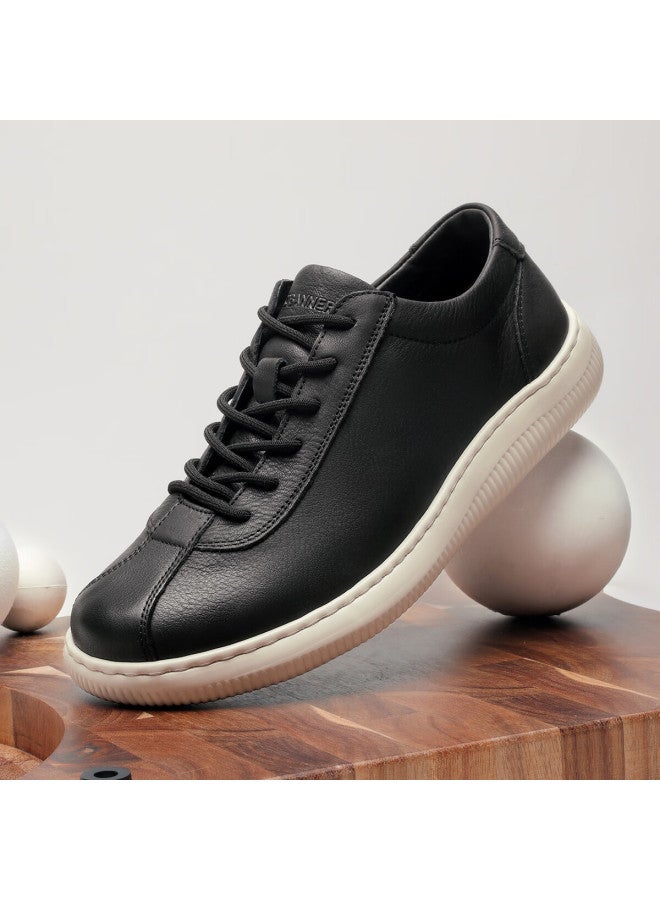 C.banner First Layer Cowhide Autumn New Men's Casual Shoes Soft Sole Versatile Men's White Sneakers Black Size 38 - Image 1