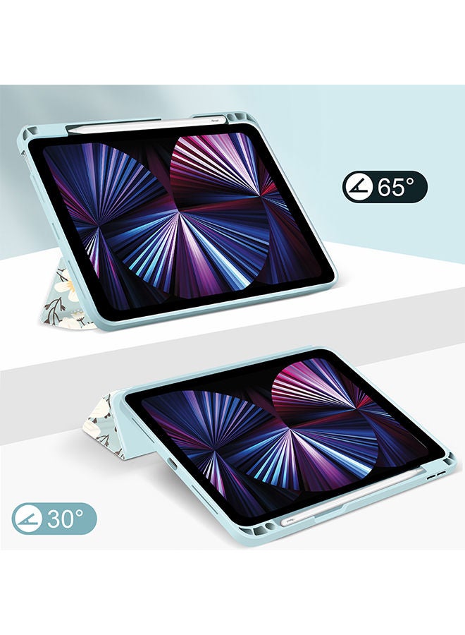 O Ozone Case for iPad Pro 12.9 2021/2020/2018 Auto Sleep/Wake with Pencil Holder Anti Scratch Soft TPU Floral Protective Shockproof Cover TabletCase Cover - Cyan  - Image 3