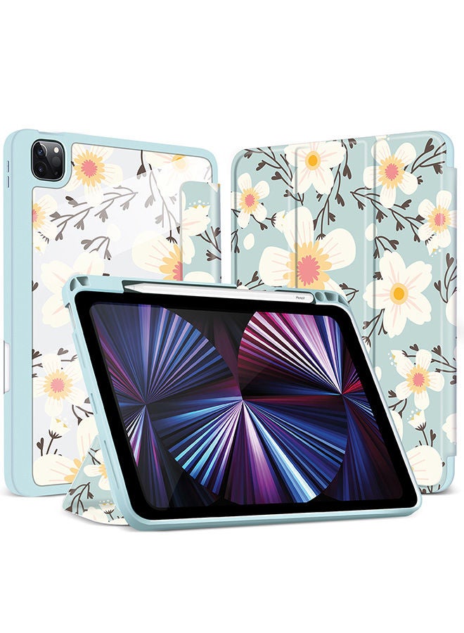 O Ozone Case for iPad Pro 12.9 2021/2020/2018 Auto Sleep/Wake with Pencil Holder Anti Scratch Soft TPU Floral Protective Shockproof Cover TabletCase Cover - Cyan  - Image 1