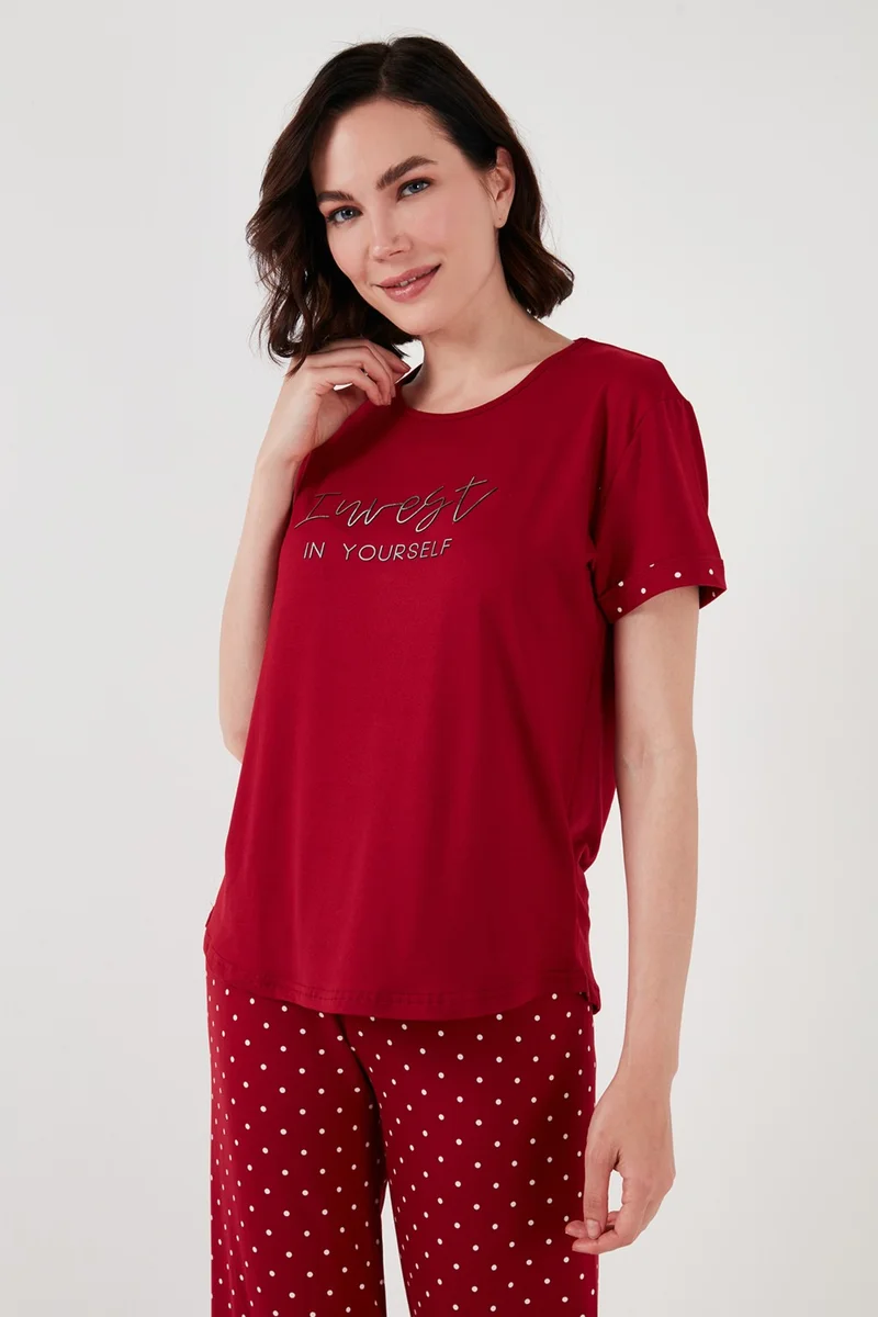 Lela Soft Textured Crew Neck Pajama Set Women's Pajama Set 6097605