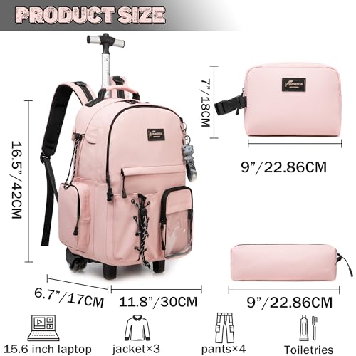 Oruiji Rolling Backpack for Girls Backpack with Wheels Pink School Backpack for Elementary with Lunch Box Set Kids Suitcase for Girls Kids Luggage with Wheels Back to School Supplies - Image 2