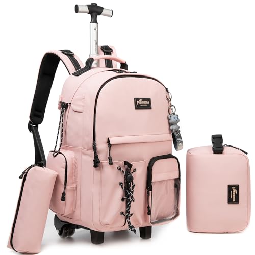 Oruiji Rolling Backpack for Girls Backpack with Wheels Pink School Backpack for Elementary with Lunch Box Set Kids Suitcase for Girls Kids Luggage with Wheels Back to School Supplies - Image 1