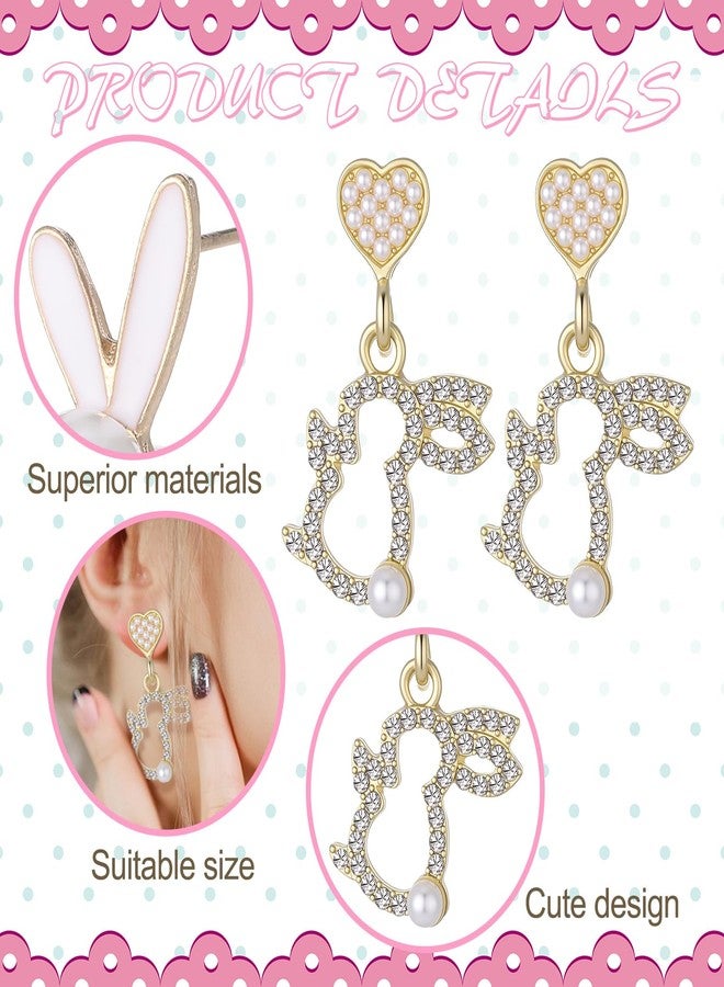 Kigeli 9 Pairs Metal Easter Earrings for Women, Spring Easter Earrings Bulk Cute Enamel Pearl Bunny Ear Egg Carrot Shaped Jewelry for Holiday Basket Party Party Favors Gift - Image 3