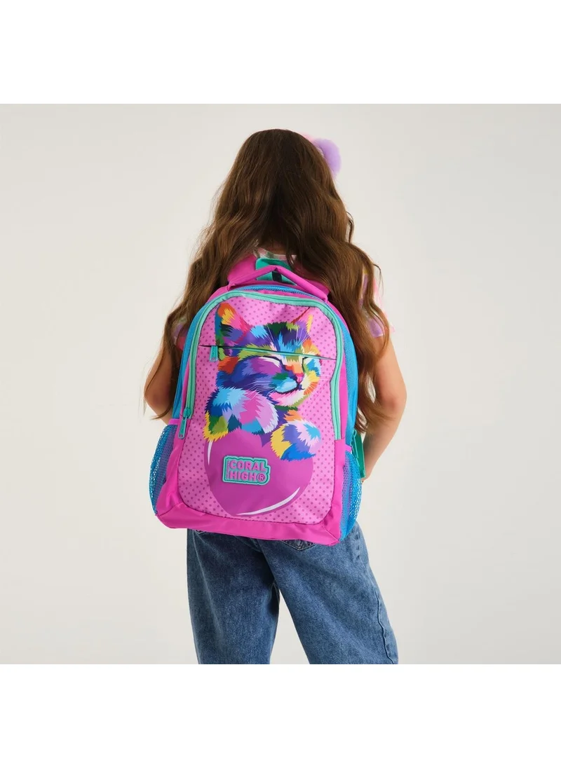 كورال هاي Kids Pink Blue Glittery Cat Patterned 2-Piece School Bag Set SET0214387