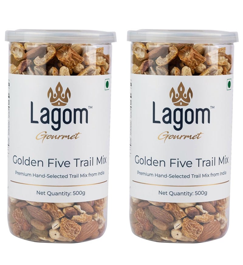 Lagom Gourmet Golden Five Trail Mix 1 kg | Premium Dry Fruit Mix | Dry Roasted | No Preservatives | No Added Sugar | Gluten Free | Vegan | Plant based | Non-GMO | Premium Nut Mix - Image 1