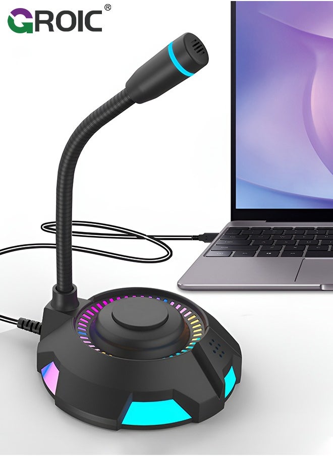 GROIC - USB Microphone, Computer Microphone with Mute Button for Singing, Streaming, Podcasting, Vocal Recording, Plug and Play, Desktop Gaming Mic with RGB lighting for Laptop Mac, Windows, iPhone, iPad - Image 1
