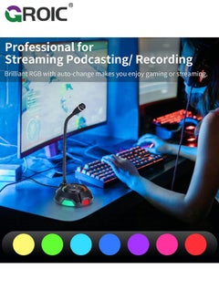 GROIC USB Microphone, Computer Microphone with Mute Button for Singing, Streaming, Podcasting, Vocal Recording, Plug and Play, Desktop Gaming Mic with RGB lighting for Laptop Mac, Windows, iPhone, iPad  - Image 3