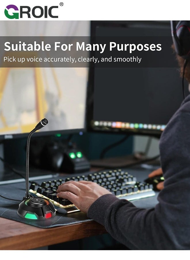 GROIC - USB Microphone, Computer Microphone with Mute Button for Singing, Streaming, Podcasting, Vocal Recording, Plug and Play, Desktop Gaming Mic with RGB lighting for Laptop Mac, Windows, iPhone, iPad - Image 1