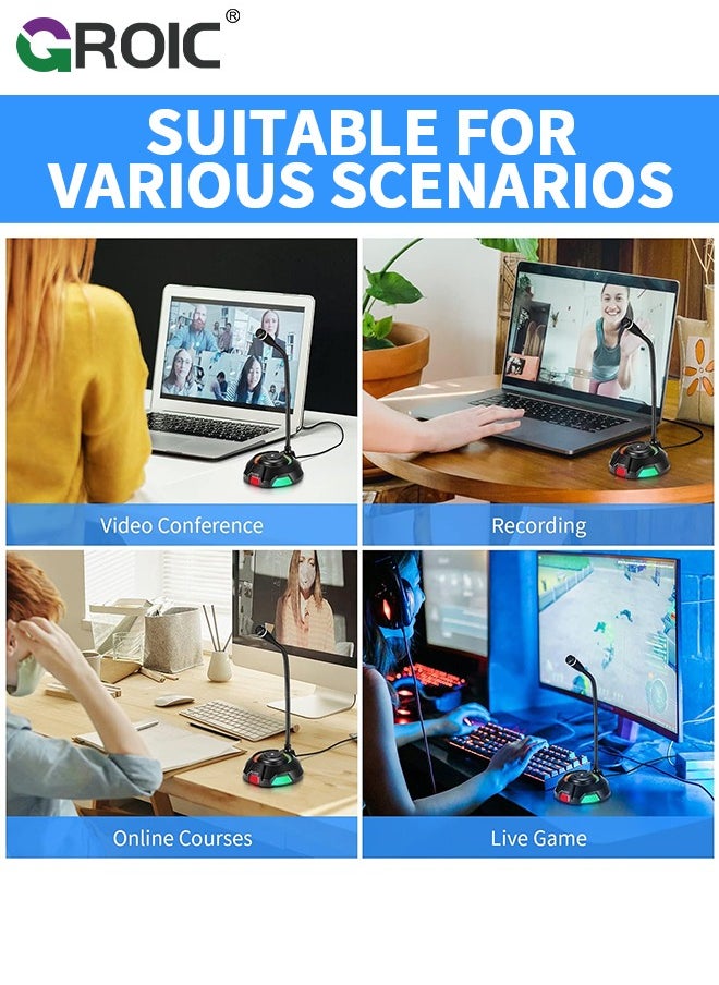 GROIC - USB Microphone, Computer Microphone with Mute Button for Singing, Streaming, Podcasting, Vocal Recording, Plug and Play, Desktop Gaming Mic with RGB lighting for Laptop Mac, Windows, iPhone, iPad - Image 1