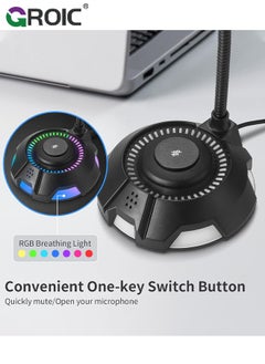 GROIC USB Microphone, Computer Microphone with Mute Button for Singing, Streaming, Podcasting, Vocal Recording, Plug and Play, Desktop Gaming Mic with RGB lighting for Laptop Mac, Windows, iPhone, iPad  - Image 5