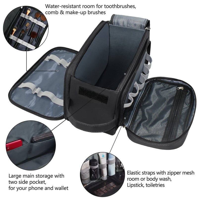 Buruis Extra Large Toiletry Bag for Men, Travel Toiletry Organizer Dopp Kit Water-resistant Shaving Bags, PU Leather Cosmetic Bathroom Shower Bag for Toiletries, Grooming, Accessories (Black) - Image 5