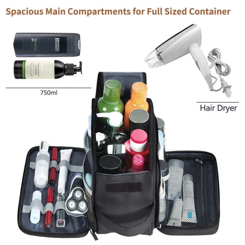 Buruis Extra Large Toiletry Bag for Men, Travel Toiletry Organizer Dopp Kit Water-resistant Shaving Bags, PU Leather Cosmetic Bathroom Shower Bag for Toiletries, Grooming, Accessories (Black) - Image 2