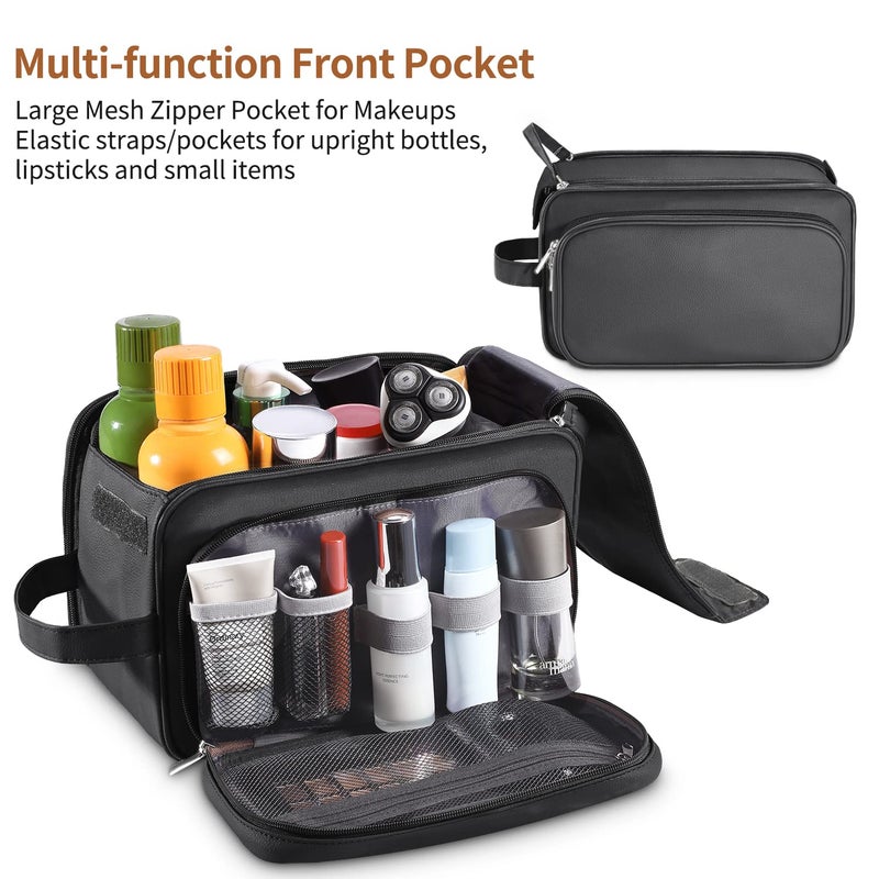 Buruis Extra Large Toiletry Bag for Men, Travel Toiletry Organizer Dopp Kit Water-resistant Shaving Bags, PU Leather Cosmetic Bathroom Shower Bag for Toiletries, Grooming, Accessories (Black) - Image 3