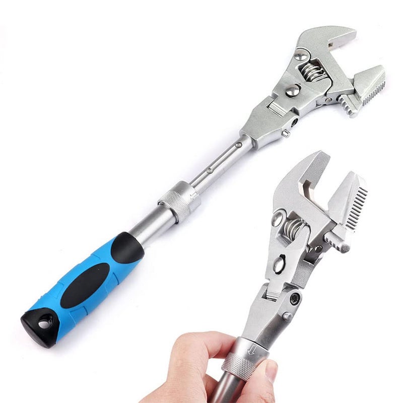 Lslansoon 2 In 1 Flex Head Adjustable Wrench  Reversible Jaw Pipe Wrench With 10 -12  Retractable Extension Shank And 180 Rotatable Head - Image 4