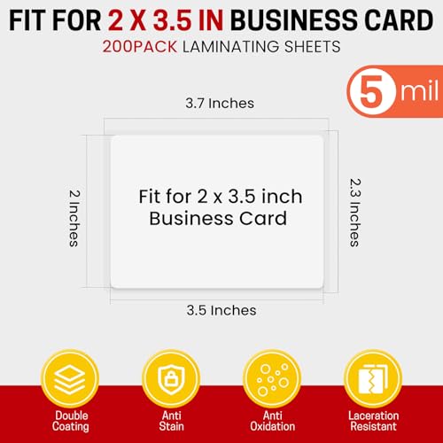 CAREGY 200 Count Thermal Laminating Pouches,5Mil,Hold 2 x 3.5 inch Business Card Laminate Pouches for Laminator, Clear Lamination Paper Protection 2.3 x 3.7 inch, Round Corner, Home & Office - Image 2