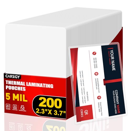 CAREGY 200 Count Thermal Laminating Pouches,5Mil,Hold 2 x 3.5 inch Business Card Laminate Pouches for Laminator, Clear Lamination Paper Protection 2.3 x 3.7 inch, Round Corner, Home & Office - Image 1