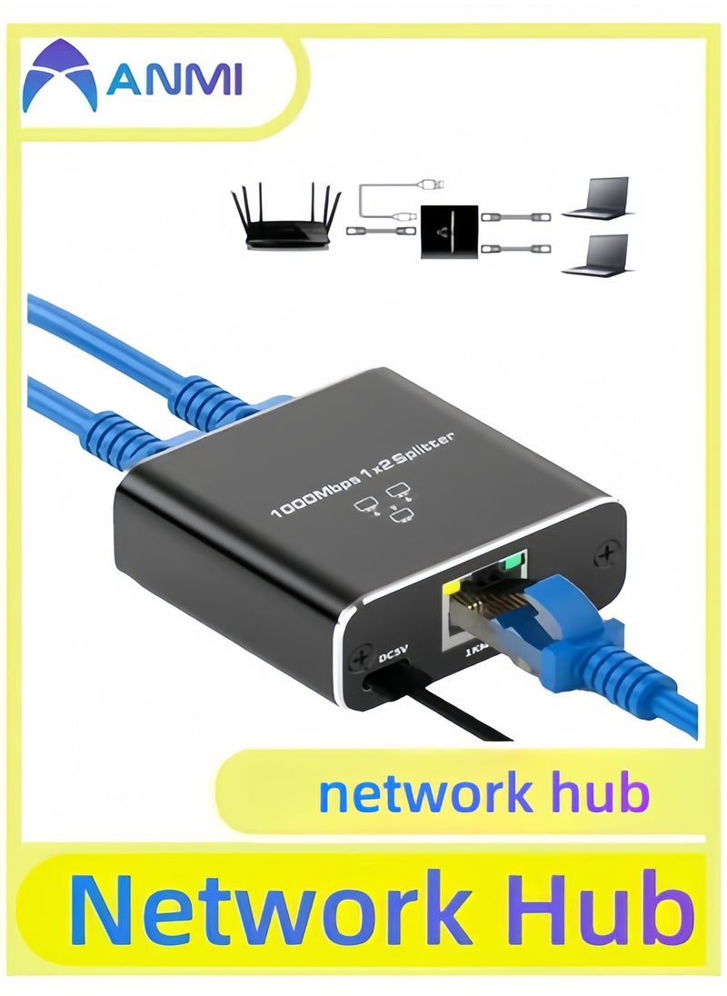 Anmi - Network Hub,Gigabit Ethernet Splitter with USB Power Cable, Splitter for Cat5/5e/6/7/8 Cable(2 Devices Simultaneously Networking) - Image 1