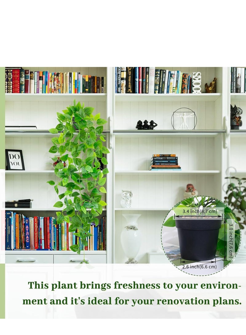 نبات معلق اصطناعي وعاء زهور اصطناعي صغير ، نبات كرمة طويل بوعاء بوثوس اصطناعي ، مناسب للرف مكتب المنزل داخلي في الهواء الطلق حديقة خضراء (وعاء زهور أسود) - Image 3