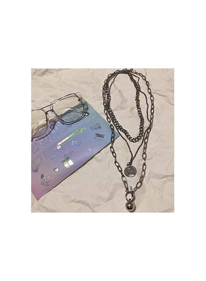 Dainty Father's Day Gift Necklace Layering Chain Choker Necklace Boho Jewelry Set Layered Silver Coin Pendant Statement Chunky Chain Necklace for  Man - Image 5