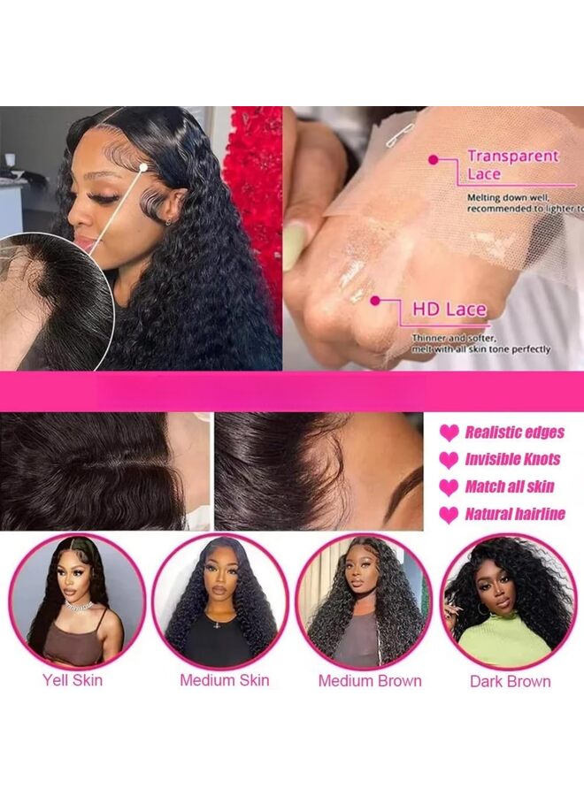 يُسلِّم شعر مستعار مموج عميق بطول 30 بوصة، بدون غراء، بدون دانتيل أمامي، لون طبيعي، مصنوع من سلك مقاوم للحرارة العالية، بدون غراء. - Image 2