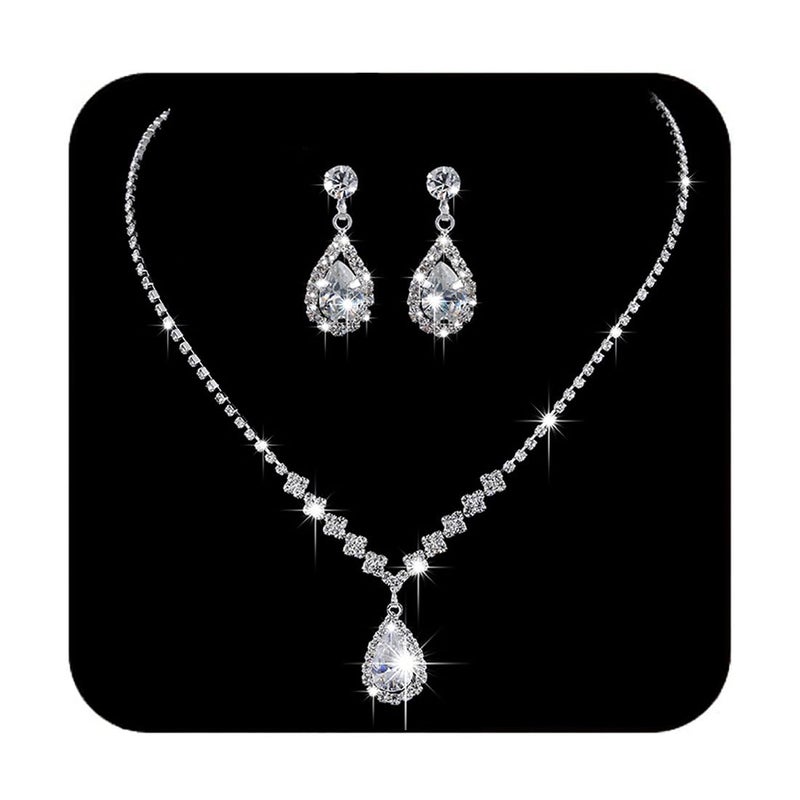 Unicra Rhinestone Necklace Earrings Set Silver Bridal Wedding Jewelry Sets Prom Bridesmaids Costume Jewelry Set for Women and Brides (A-Silver) - Image 1