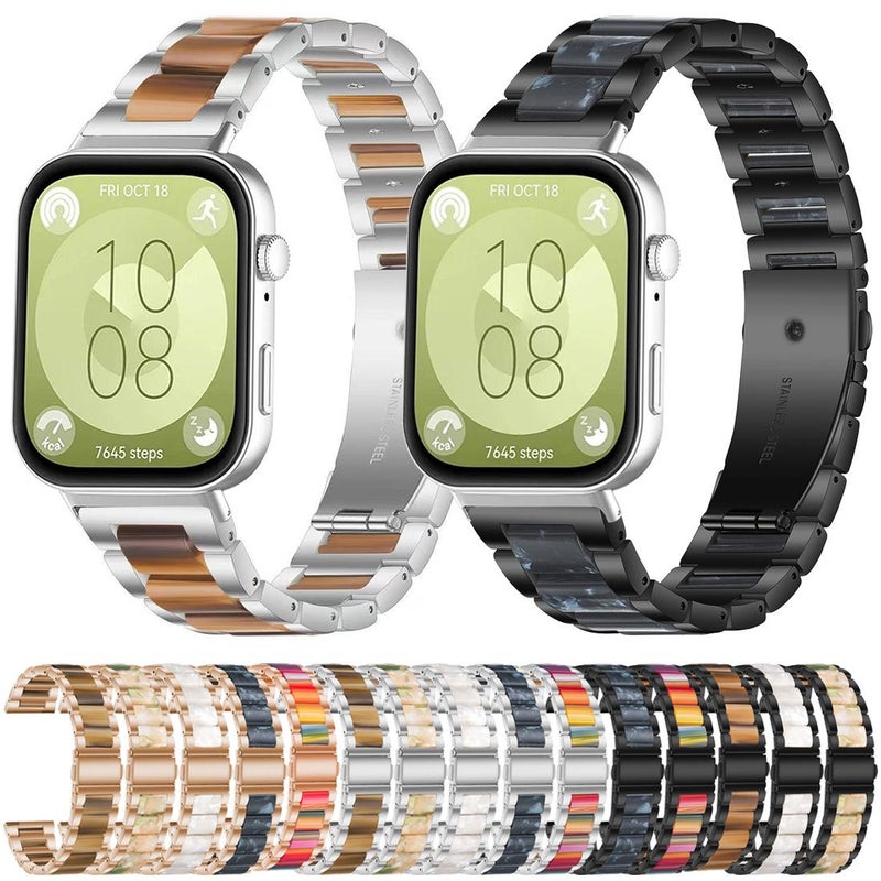 erorex For Huawei Band 10 / 9 / 8 Three Beads Metal Resin Watch Band(Rose Gold Rainbow) - Image 2