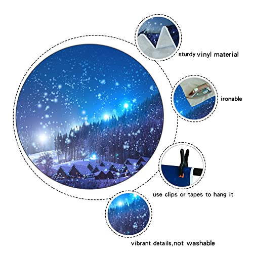 Leowefowa 5x3ft Christmas Backdrop Rustic Village Night View Forest Trees Snowing Shining Lights Blue Sky Winter Xmas Vinyl Photography Background Kids Children Adults Photo Studio Props - Image 4