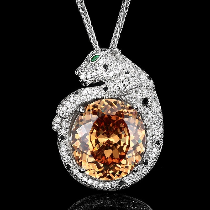 Zhuangshengsheng Jewelry 2024 New Bird's Nest Aquamarine Leopard Pendant Necklace, 18*20mm Main Stone, Vintage Style