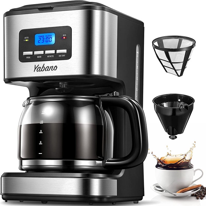 Yabano Coffee Maker Filter Coffee Machine with Timer 15L Programmable Drip Coffee Maker 40min Keep Warm  AntiDrip System Reusable Filter Fast Brewing Technology 900W