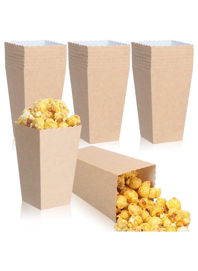 100 Popcorn Boxes, Cardboard Cup Container Bucket, Suitable for Cinema Carnival Birthday Party Supplies, Candy Snacks Potato Chips Holder (Kraft Paper Style)5.5x7.5x11cm