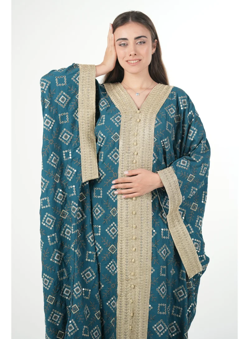 AL BENT AL SHARQIEH petrol blue Free size women embroidered jalabiya dress with invisible belt for Women | Best Price UAE