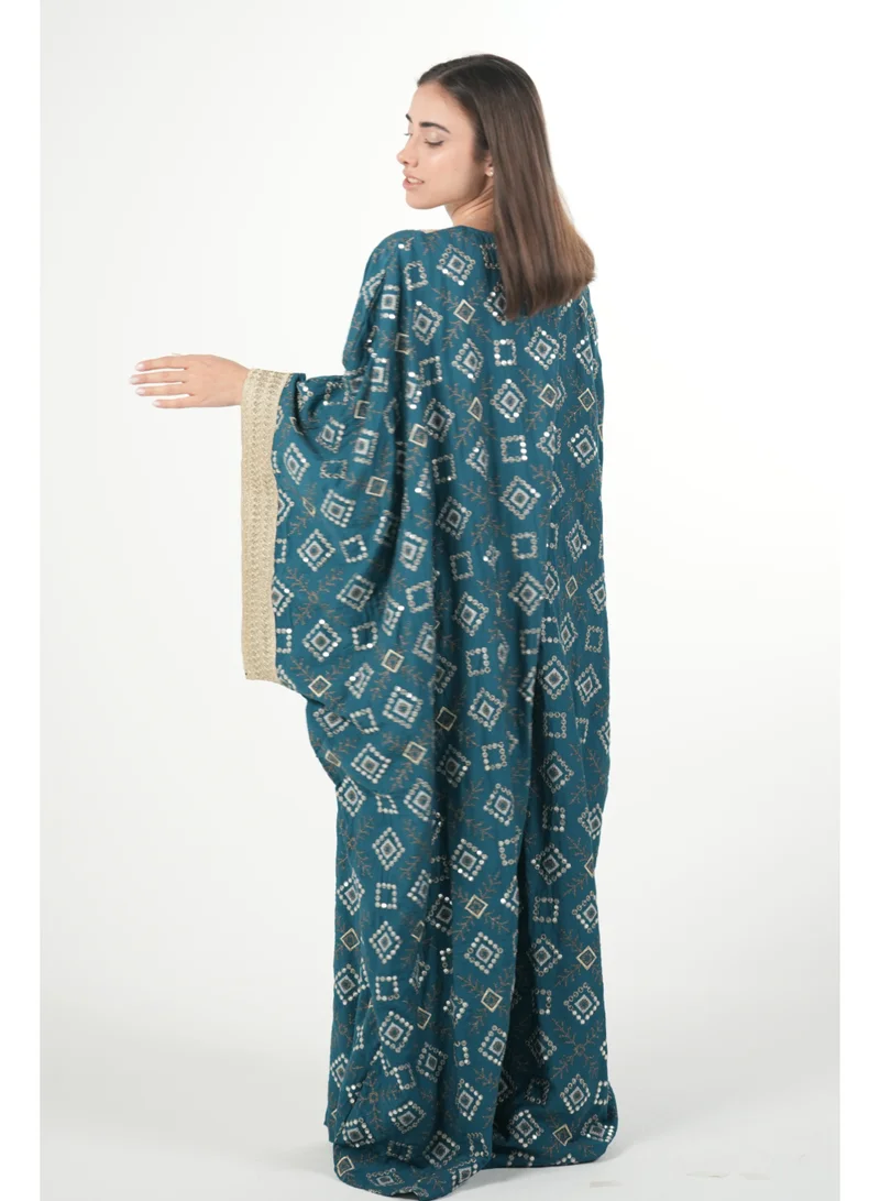 AL BENT AL SHARQIEH petrol blue Free size women embroidered jalabiya dress with invisible belt for Women | Best Price UAE