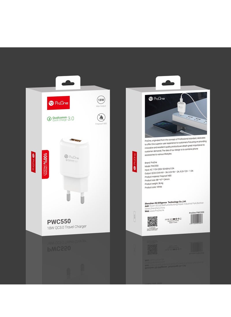 ProOne ProOne PWC550 18W Type A Charger - Fast and Reliable Charging Solution for iPhone, Samsung Galaxy, iPad, Google Pixel, and More  - Image 5