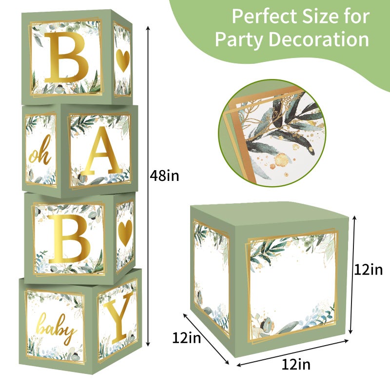 RUBFAC Sage Green Baby Boxes with Letters for Baby Shower, 4pcs Safari Baby Shower Decorations for Boy Girl Balloon Boxes Gender Reveal Birthday Party Favors - Image 3