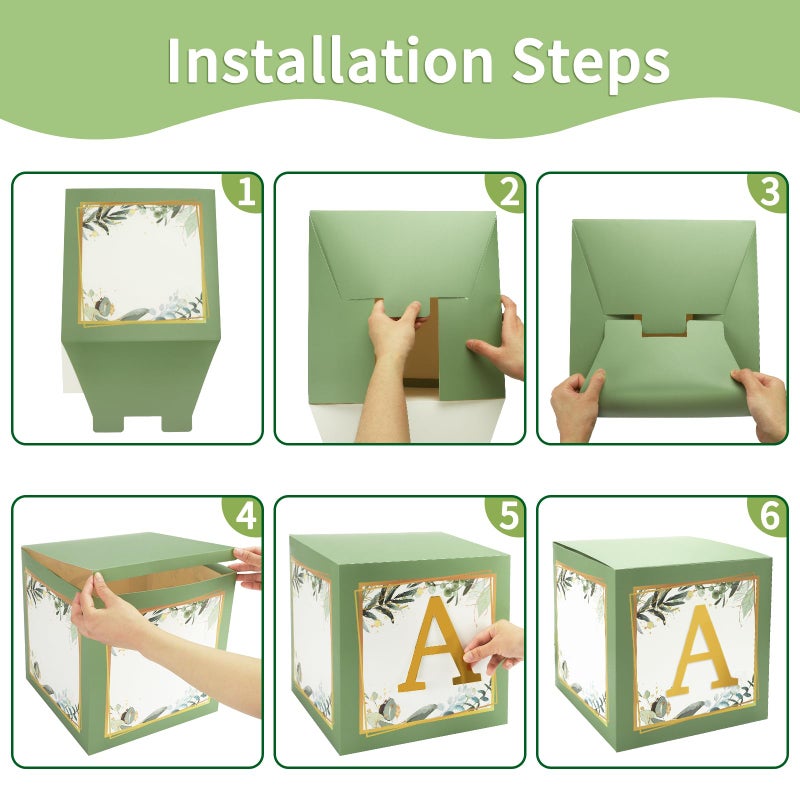RUBFAC Sage Green Baby Boxes with Letters for Baby Shower, 4pcs Safari Baby Shower Decorations for Boy Girl Balloon Boxes Gender Reveal Birthday Party Favors - Image 4