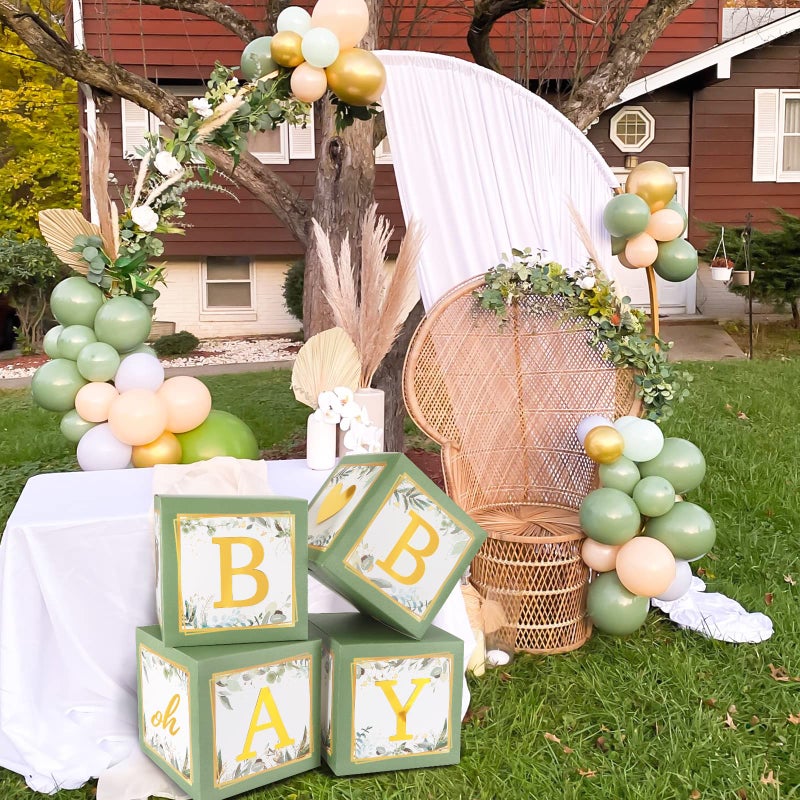 RUBFAC Sage Green Baby Boxes with Letters for Baby Shower, 4pcs Safari Baby Shower Decorations for Boy Girl Balloon Boxes Gender Reveal Birthday Party Favors - Image 5