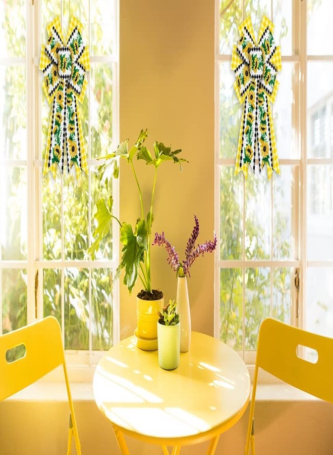 ABTOLS 2PCS Sunflower Wreath Bows, White Yellow Buffalo Plaid Bows for Wreath Yellow Wreath Bows Spring Summer Decorative Bows for Front Door Summer Burlap Tree Bows for Indoor Outdoor Decor - Image 4