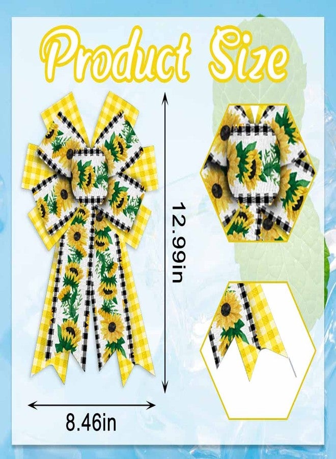 ABTOLS 2PCS Sunflower Wreath Bows, White Yellow Buffalo Plaid Bows for Wreath Yellow Wreath Bows Spring Summer Decorative Bows for Front Door Summer Burlap Tree Bows for Indoor Outdoor Decor - Image 2