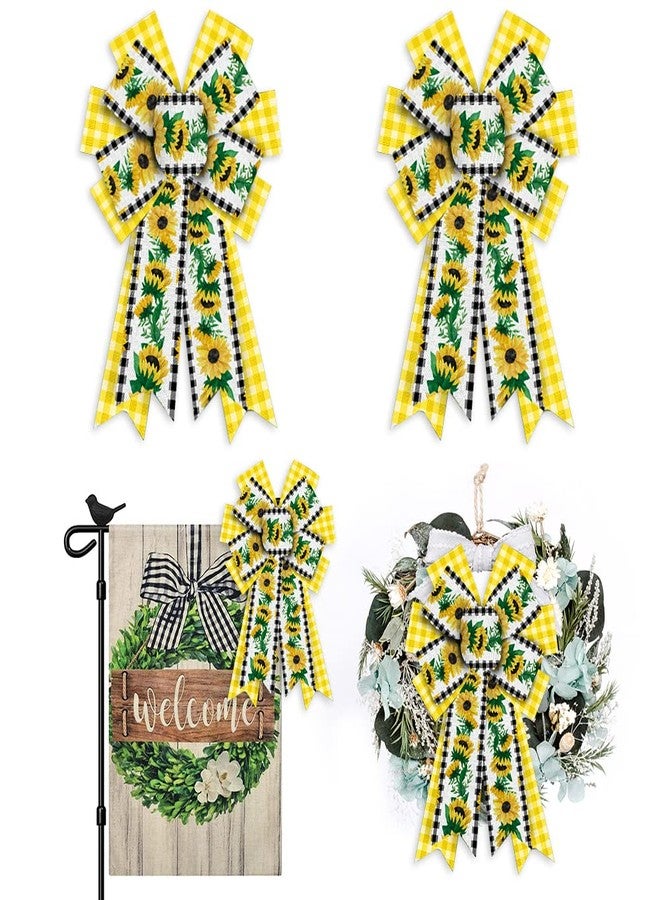 ABTOLS 2PCS Sunflower Wreath Bows, White Yellow Buffalo Plaid Bows for Wreath Yellow Wreath Bows Spring Summer Decorative Bows for Front Door Summer Burlap Tree Bows for Indoor Outdoor Decor - Image 1